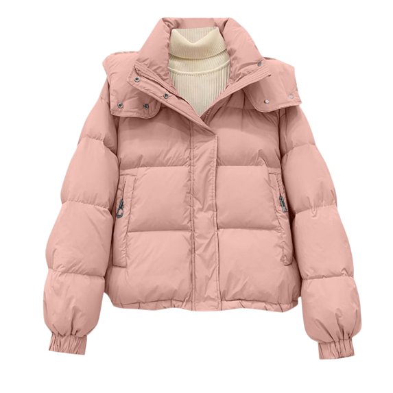 Stichou Puffer Jacket for Women Casual Zipper Padded Keep Warm Cold Protection Long Sleeve Parkas Winter Clothing Pink 2XL