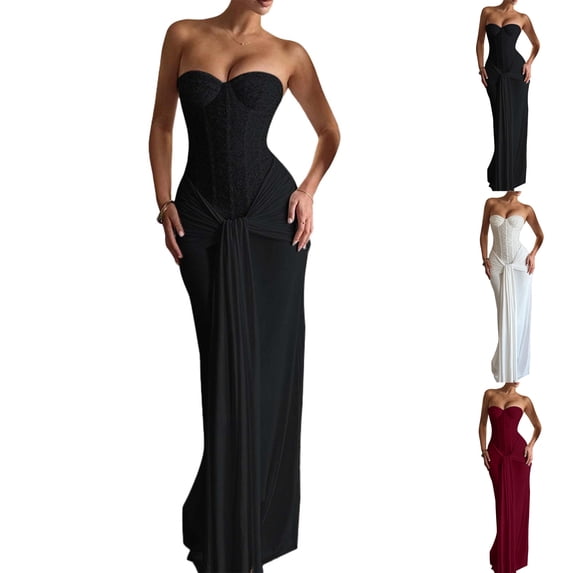 Stichou Satin Bridesmaid Dresses for Women 2026 Strapless Long Formal Wedding Party Gown Black S