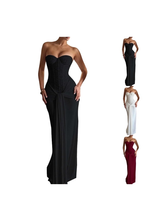 Satin Bridesmaid Dresses for Women 2026 Strapless Long Formal Wedding Party Gown Black S