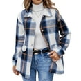 thumbnail image 1 of Stichou Shacket Jacket Women Casual Flannel Plaid Long Sleeve Lapel Button Down Shirts Fall Winter fashion Coat Blue XL, 1 of 4