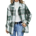 thumbnail image 1 of Stichou Shacket Jacket Women Casual Flannel Plaid Long Sleeve Lapel Button Down Shirts Fall Winter fashion Coat Green XL, 1 of 4