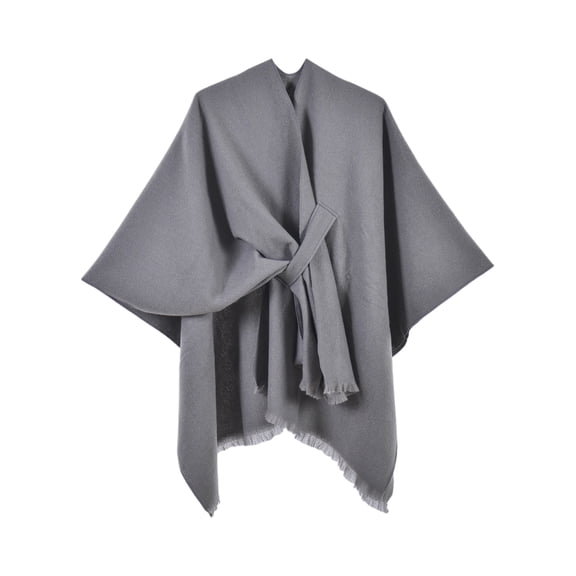 Stichou Women's Elegant Shawl Wraps Soft Open Front Poncho Sweater for Spring Fall Winter Gray