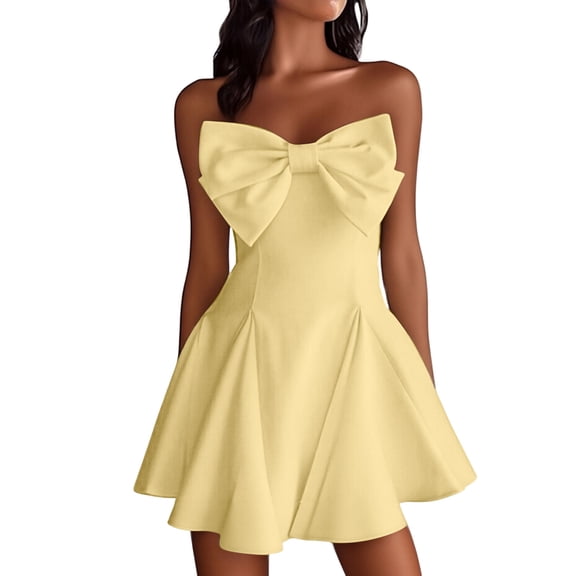 Stichou Short Homecoming Dress for Teens Ruffle Mini Prom Dresses Satin Cute A Line Puffy Formal Cocktail Dress Yellow S