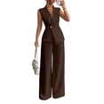 thumbnail image 1 of Stichou Suits 2 Piece Set for Women Sophisticated One Button Blazer Wide Leg Trousers Set Professional 2026 Office Work Casual Solid Outfits Coffee 2XL, 1 of 6