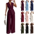thumbnail image 1 of Stichou Suits 2 Piece Set for Women Sophisticated One Button Blazer Wide Leg Trousers Set Professional 2026 Office Work Casual Solid Outfits Purple 2XL, 1 of 7