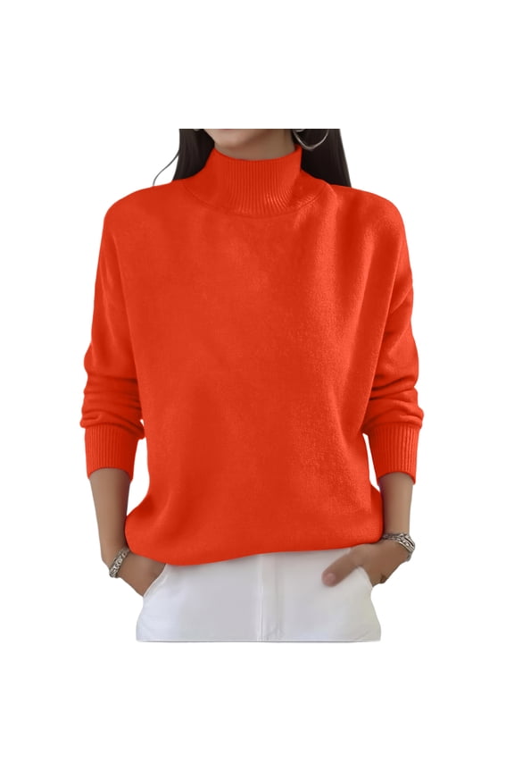 Sweater for Women 2026 Winter Spring Lightweight Casual Turtleneck Wool Sweater Soft Knitted Long Sleeve Pullover Tops Orange S