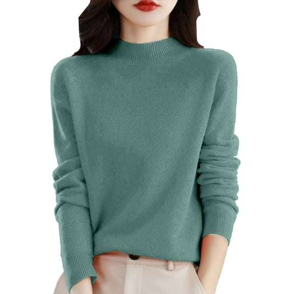 Stichou Sweaters for Women Half Turtleneck Long Sleeve Jumper Solid Knitted Pullover Warm Merino Wool Sweater Tops Mint Green 2XL