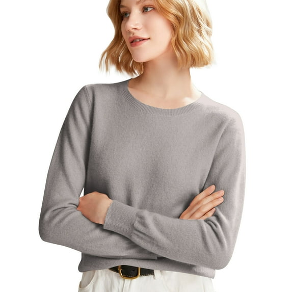 Stichou Sweaters for Women Long Sleeve Causal Pullover Soft Warm Cozy Lightweight Knit Sweaters Fall Outfits 2025 Light Gray 2XL