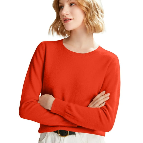 Stichou Sweaters for Women Long Sleeve Crew Neck Ribbed Knit Tops Pullover Lightweight Wool Sweater Soft Cozy Warm Fall Winter Clothes Ginger XL