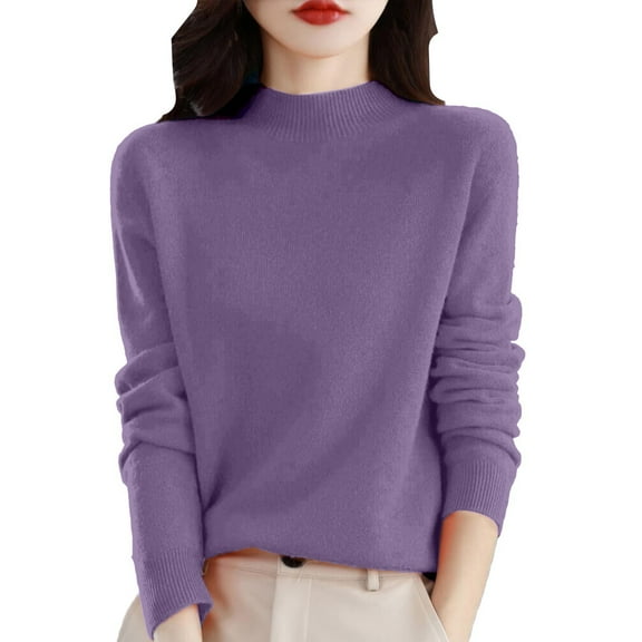 Stichou Sweaters for Women Long Sleeve Crewneck Pullover Comfort Sweater Ladies Fall Winter Sweaters Tops Trendy 2025 Dark Purple S