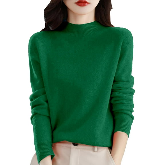 Stichou Sweaters for Women Long Sleeve Mock Neck Merino Wool Sweater 2025 Fall Soft Lightweight Knit Pullover Tops Dark Green L