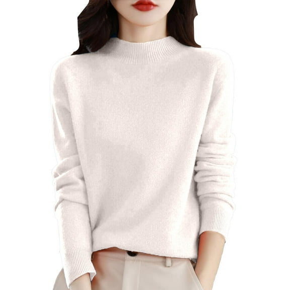 Stichou Sweaters for Women Long Sleeve Mock Neck Merino Wool Sweater 2025 Fall Soft Lightweight Knit Pullover Tops White L