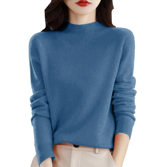 Stichou Sweaters for Women, Soft Lightweight Knit Pullover Tops,Fall Winter Fashion Sweaters, Long Sleeve Mock Neck Wool Sweater Blue XL