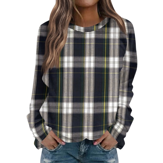 Stichou Sweatshirt for Women Long Sleeve Shirts Crew Neck Tops with Buttons Spring Fashion Outfits Winter Clothing Black S
