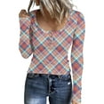 thumbnail image 1 of Stichou Winter Shirts for Women 2025 Henley Plaid Slim Fit Long Sleeve Basic Tops Loose Fit Button Blouses Trendy Outfits Pink M, 1 of 5