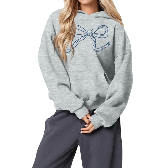 Stichou Women Bow Graphic Hoodie Oversized Pullover Sweatshirts Crewneck Pullover Tops 2026 Spring Winter Fashion Clothes Dark Gray 2XL