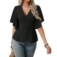 thumbnail image 1 of Stichou Women Business Casual Tops, 2026 Spring Trendy Dressy Blouses, Half Sleeve Peplum Work Shirts V Neck Office Outfits Black 2XL, 1 of 6