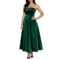 thumbnail image 1 of Stichou Women Fall Winter Strapless Velvet Off Shoulder Dress 2025 Trendy Solid Pleated Spring Flowy Dress Wedding Guest Maxi Dresses Party Club Green M, 1 of 5