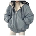 thumbnail image 1 of Stichou Women Sherpa Jacket Reversible Y2k Zip Up Hoodie Fleece Faux Fur Grunge 2026 Winter Coat Cutecore Korean Clothes Blue XL, 1 of 9