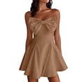 thumbnail image 1 of Stichou Women Summer Party Mini Dress Strapless Sweet Neck Bow A Line Trendy Short Club Night Out Dresses Khaki XS, 1 of 5