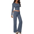 thumbnail image 1 of Stichou Women's 2 Piece Matching Lounge Set Long Sleeve 2026 Slim Fit Crop Top Wide Leg Drawstring Pants Set Blue M, 1 of 3