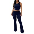 thumbnail image 1 of Stichou Women's 2 Piece Outfits Sleeveless Crop Tank Top and High Waisted Flared Pants Set Casual Tracksuit Navy XL, 1 of 4