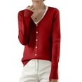 thumbnail image 1 of Stichou Women's 2025 Fall Winter Cardigan Sweaters Lightweight V-Neck Long Sleeve Open Front Button Up Knitted Cardigans Outerwear Wine XL, 1 of 4
