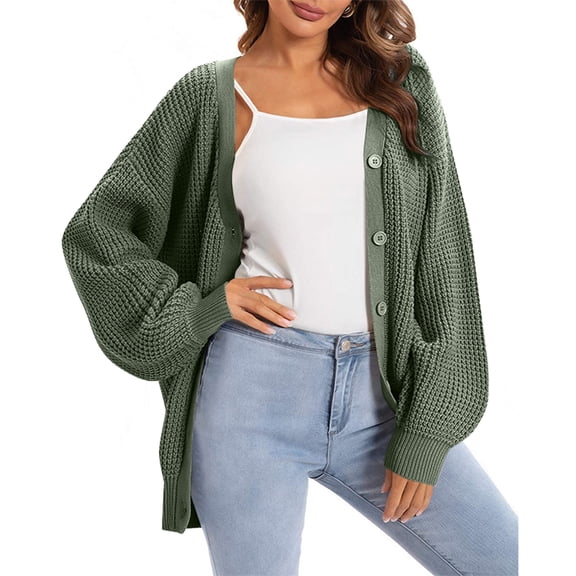 Stichou Women's 2025 Fashion Casual Oversized Open Front Batwing Long Sleeve Chunky Knit Cardigans Sweaters Outerwear Coats Army Green M