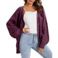 thumbnail image 1 of Stichou Women's 2025 Fashion Casual Oversized Open Front Batwing Long Sleeve Chunky Knit Cardigans Sweaters Outerwear Coats Dark Purple S, 1 of 5