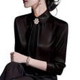 thumbnail image 1 of Stichou Women's 2026 Long Sleeve Satin Blouse,Mock Neck Work Silk Shirts,Dressy Tops for Business Casual Office Black L, 1 of 6