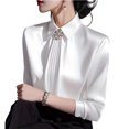 thumbnail image 1 of Stichou Women's 2026 Long Sleeve Satin Blouse,Mock Neck Work Silk Shirts,Dressy Tops for Business Casual Office White M, 1 of 6