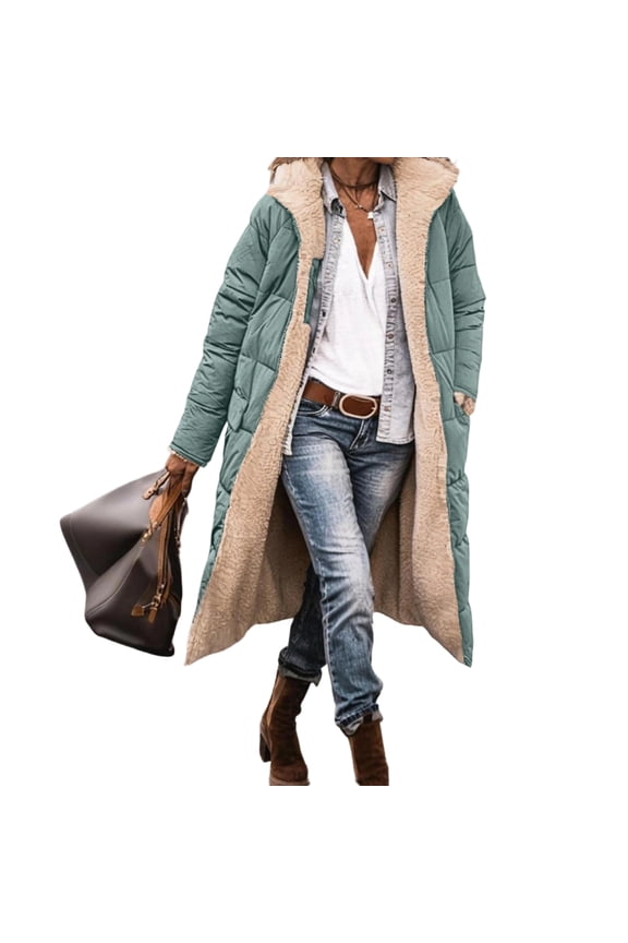 Women's 2026 Winter Fashion Clothes Oversized Shearling Fleece Reversible Long Coats Jackets Mint Green L