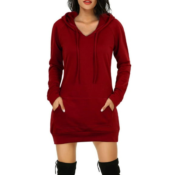 Stichou Women's Casual Long Sleeve Fleece Hoodie Fall Winter Sweatshirts Hooded Pullover Tunic Red S