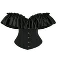 thumbnail image 1 of Stichou Women's Corset Top Jacquard Ruffle Sleeve Lace Up Lingerie Overbust Bustiers Costumes Off The Shoulder Tops Black 2XL, 1 of 4