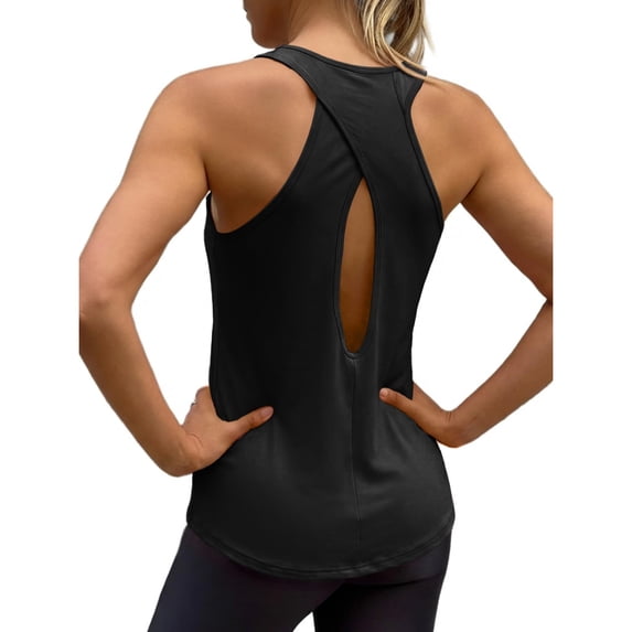 Stichou Women's Cross Backless Workout Tops for Women Racerback Tank Tops Open Back Running Muscle Tank Comfort Yoga Shirts Black S