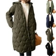 thumbnail image 1 of Stichou Women's Diamond Quilted Jacket Zipper Up Hooded Long Lightweight Padding Down Coat with Pockets Army Green One Size, 1 of 5
