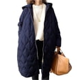 thumbnail image 1 of Stichou Women's Diamond Quilted Jacket Zipper Up Hooded Long Lightweight Padding Down Coat with Pockets Navy One Size, 1 of 4