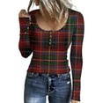 thumbnail image 1 of Stichou Women's Fall Shirts Henley Plaid Slim Fit Long Sleeve Comfy Tunic Tops Casual Button Blouses Fashion Outfits Wine XL, 1 of 5