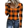 thumbnail image 1 of Stichou Women's Fall Shirts Henley Plaid Slim Fit Long Sleeve Comfy Tunic Tops Loose Fit Button T Shirts Trendy Outfits Orange 2XL, 1 of 5