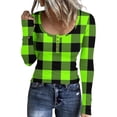 thumbnail image 1 of Stichou Women's Fall Shirts Henley Plaid Slim Fit Long Sleeve Soft Tunic Tops Loose Fit Button T-Shirts Fashion Clothes Green XL, 1 of 5