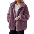 thumbnail image 1 of Stichou Women's Fashion Plush Coats Winter Warm Cardigan Coat Standing Collar Zip Up Fleece Tops Sweater Jacket Purple L, 1 of 5
