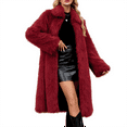 thumbnail image 1 of Stichou Women's Faux Fur Jackets & Coats Long Fall Winter Fluffy Open Front Luxury Jacket Turn-Down Collar Warm Overcoat Wine 2XL, 1 of 6