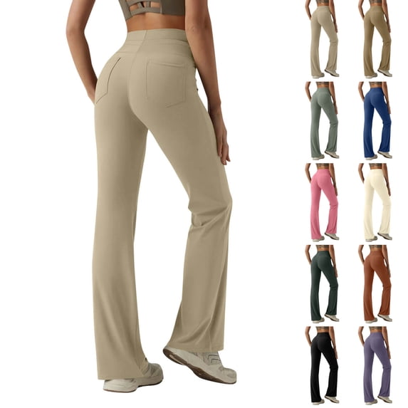 Stichou Women's Flare Leggings Stretchy High Waisted Bootcut 2026 Workout Yoga Pants Tummy Control Butt Lift Bell Bottom Jeans Khaki M