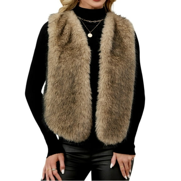 Stichou Women's Fuzzy Faux Fur Sleeveless Vest Teddy Coats Open Front Plush Waistcoat Outerwear Gray XL