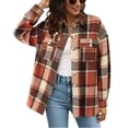 thumbnail image 1 of Stichou Women's Jacket Plaid Shacket Lapel Button Down Long Sleeve Shirt Plaid Casual Tops Red L, 1 of 3