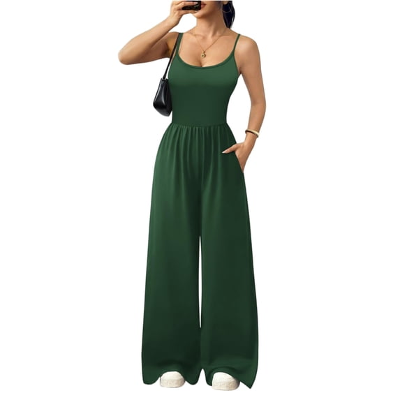 Stichou Women's Jumpsuits 2026 Summer Sleeveless Wide Leg Date Night Rompers Beach Vacation Cruise One Piece Outfits Green S