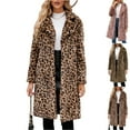 thumbnail image 1 of Stichou Women's Leopard Faux Fur Long Jacket Lapel Open Front Shaggy Shearling Flurry Peacoat with Pockets Brown M, 1 of 8