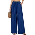 thumbnail image 1 of Stichou Women's Linen Pants Summer Flowy High Waisted Wide Leg Pants Drawstring Palazzo Pant Lightweight Travel Beach Pant Navy 2XL, 1 of 1