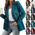 thumbnail image 1 of Stichou Women's Long Sleeve Blazer Corduroy Open Front Cardigan Jacket Work Office Blazer with Pockets Turquoise 2XL, 1 of 4