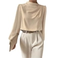 thumbnail image 1 of Stichou Women's Long Sleeve Satin Blouse 2026,Mock Neck Work Silk Shirts,Dressy Tops for Business Casual Office Beige S, 1 of 5